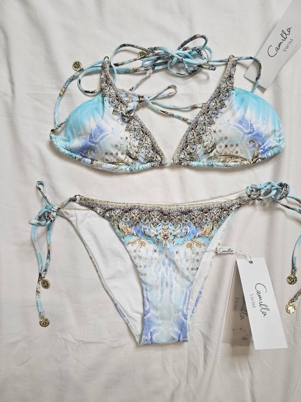 Camilla Bathing Bombshell Multi Strap Triangle Bikini Set with Ring Trims